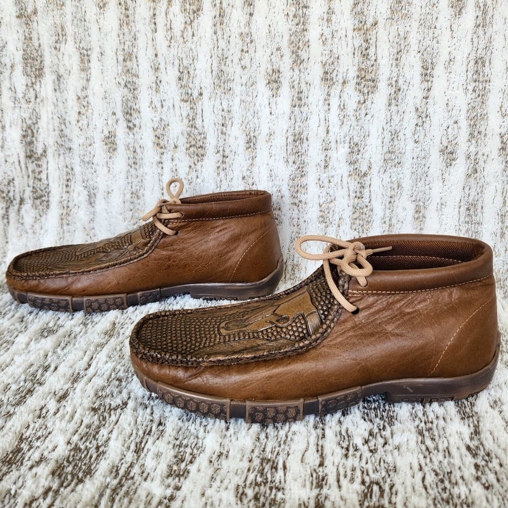 Reywelt Western Chukka Boot Loafer Brown Leather Steer Head | Men's Size 8 - Picture 5 of 14